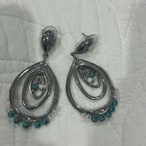 Chic Silver and Turquoise Hoop Earrings